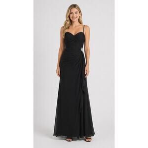 Val Stefani Long Chiffon Black Formal Dress With Draped Bodice. Womens Size 4